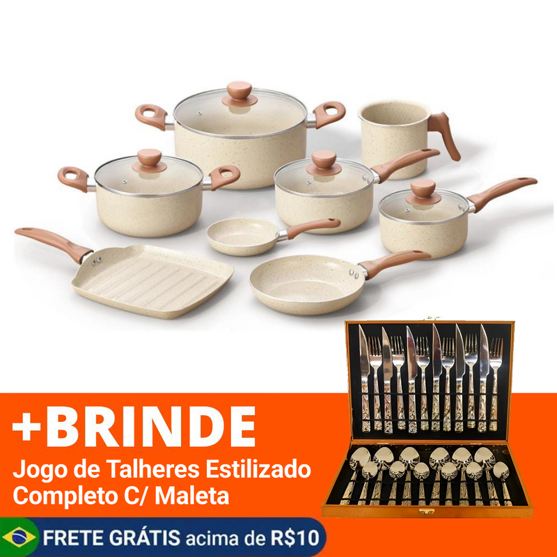 JOGO 8 PANELAS ANTIADERENTES DE CERÂMICA BEGE