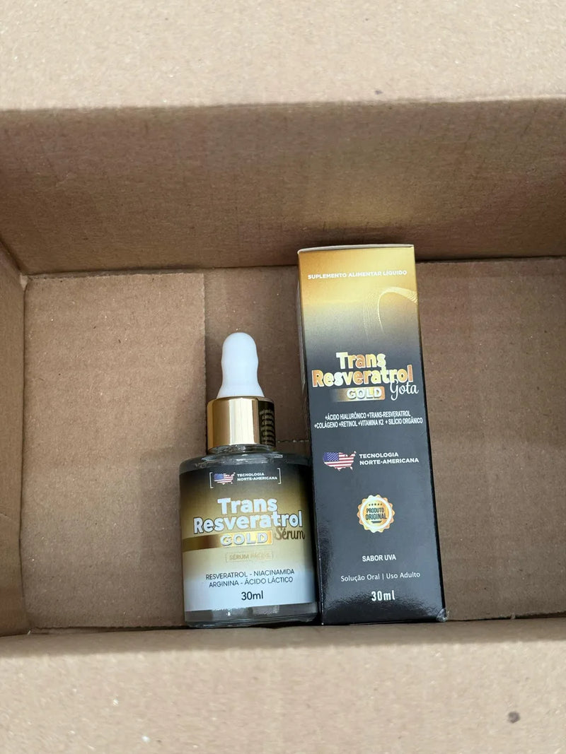 Trans Resveratrol Gold Sérum Facial 30ml e Trans Resveratrol Gold Gotas 30ml Sabor Uva