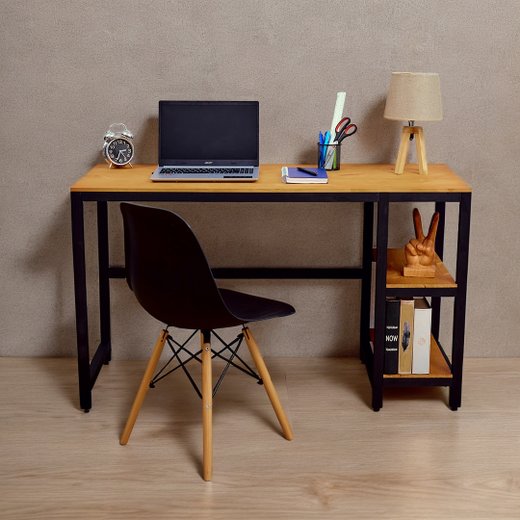 Mesa Escritório Escrivaninha Industrial Office Mel / Preto